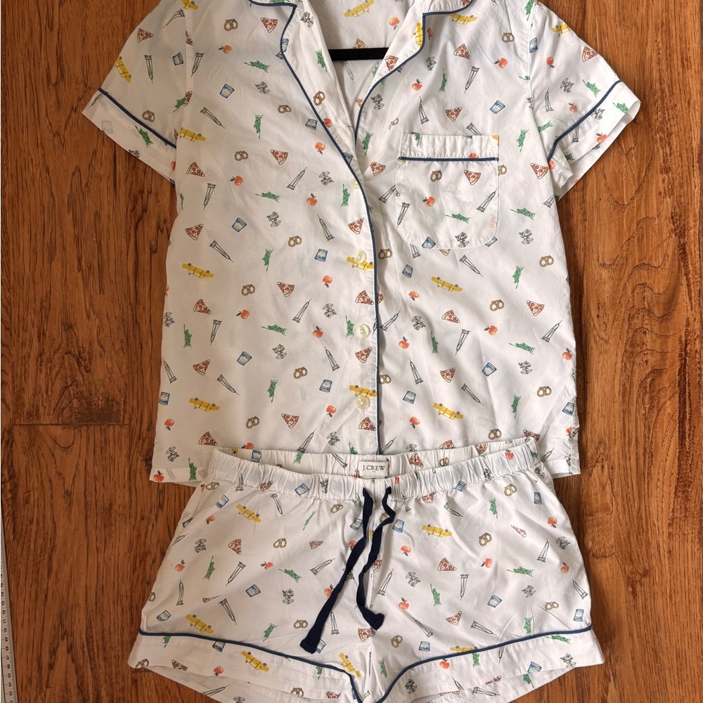 J. Crew Pajama Set - White with Fun NYC Multicolor Icons